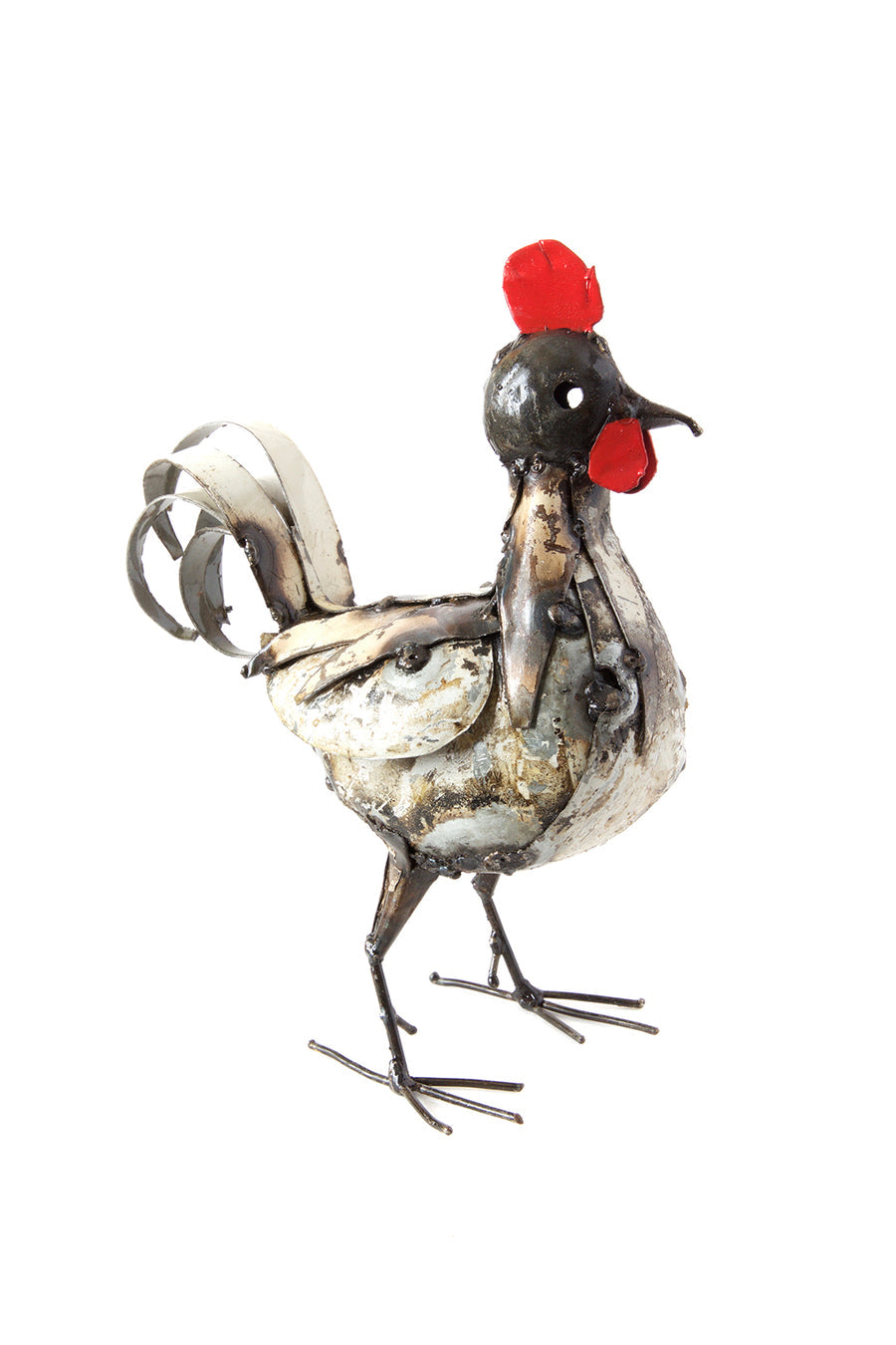 Small Recycled Metal Rooster Sculpture